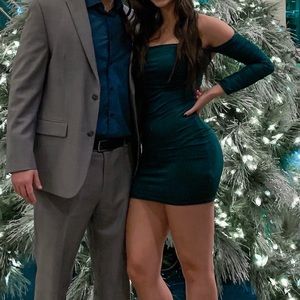 Emerald green off the shoulder dress